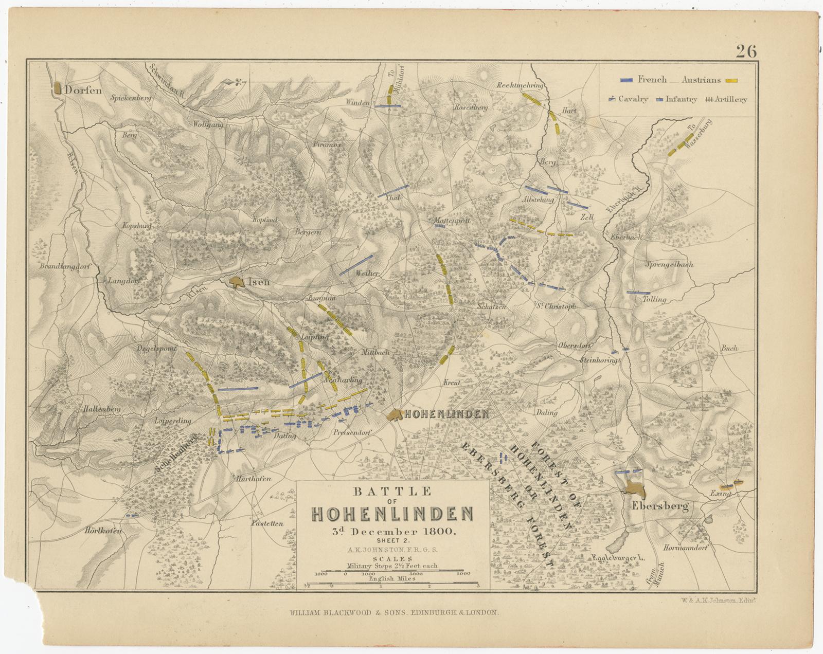 Four Antique Battle Plans of Echmühl, Hohenlinden, Abensberg and Marengo, 1852 In Fair Condition For Sale In Langweer, NL