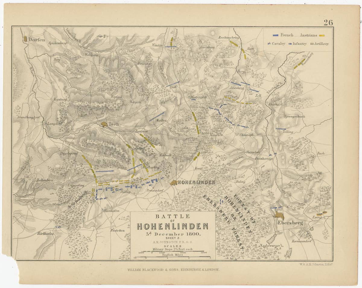 Four Antique Battle Plans of Echmühl, Hohenlinden, Abensberg and Marengo, 1852