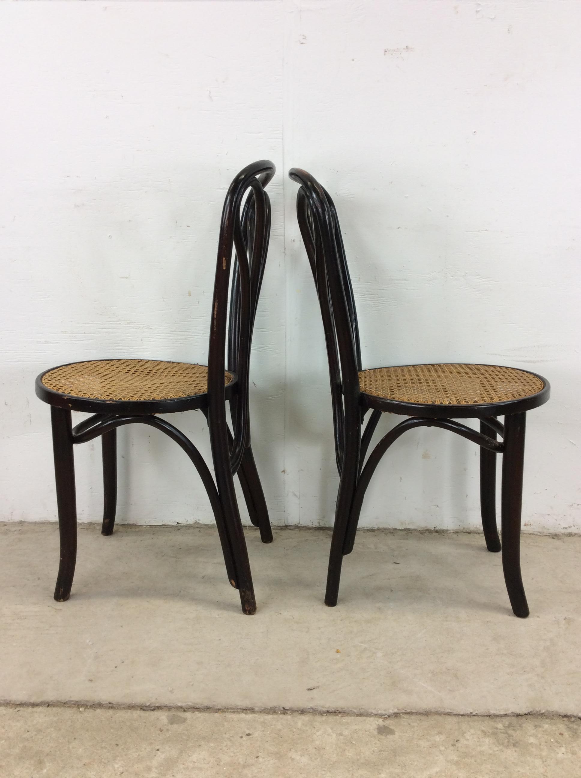 Set of 4 Antique Bentwood Bistro Chairs with Caned Seats For Sale 4
