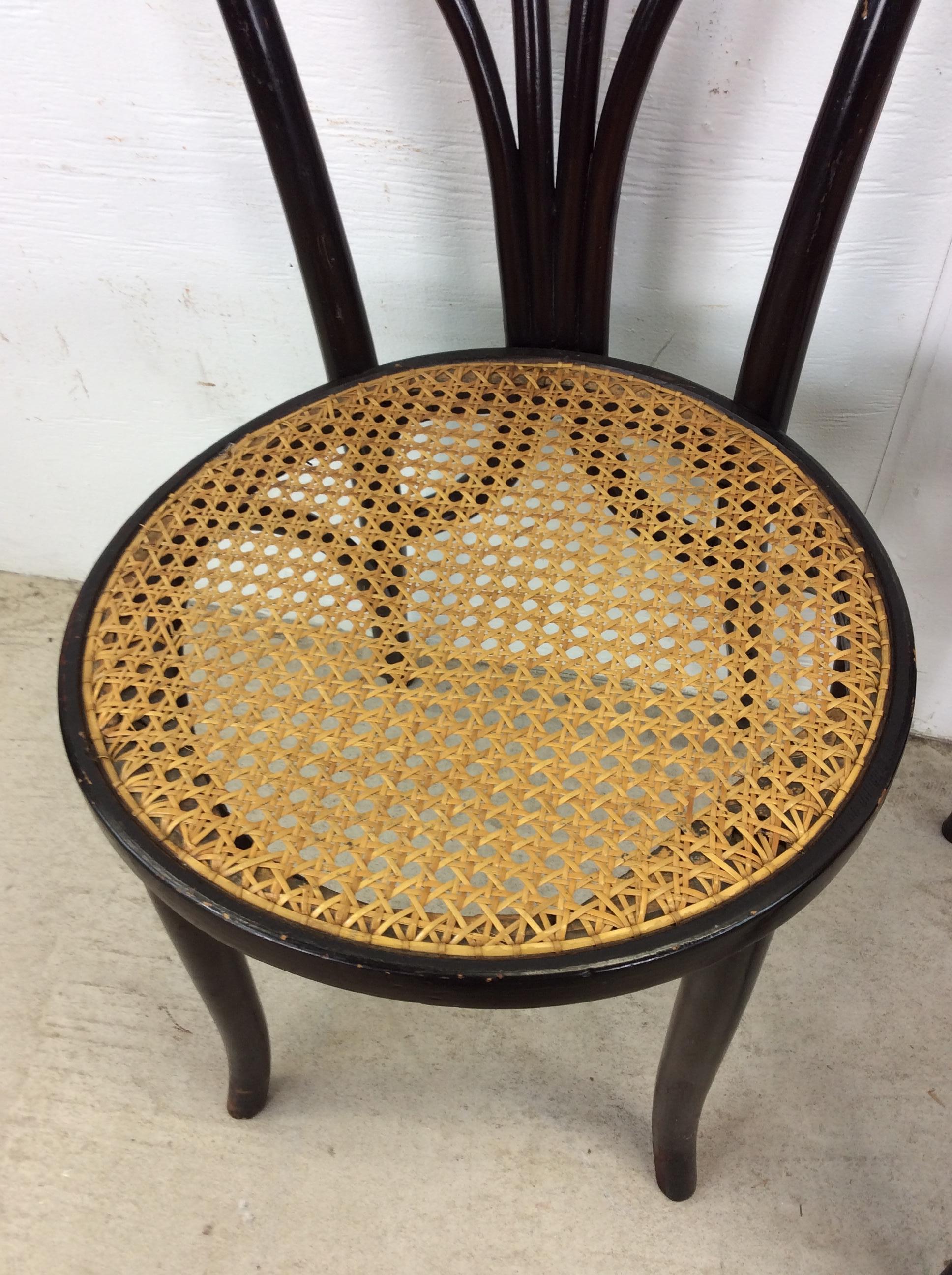Set of 4 Antique Bentwood Bistro Chairs with Caned Seats For Sale 7
