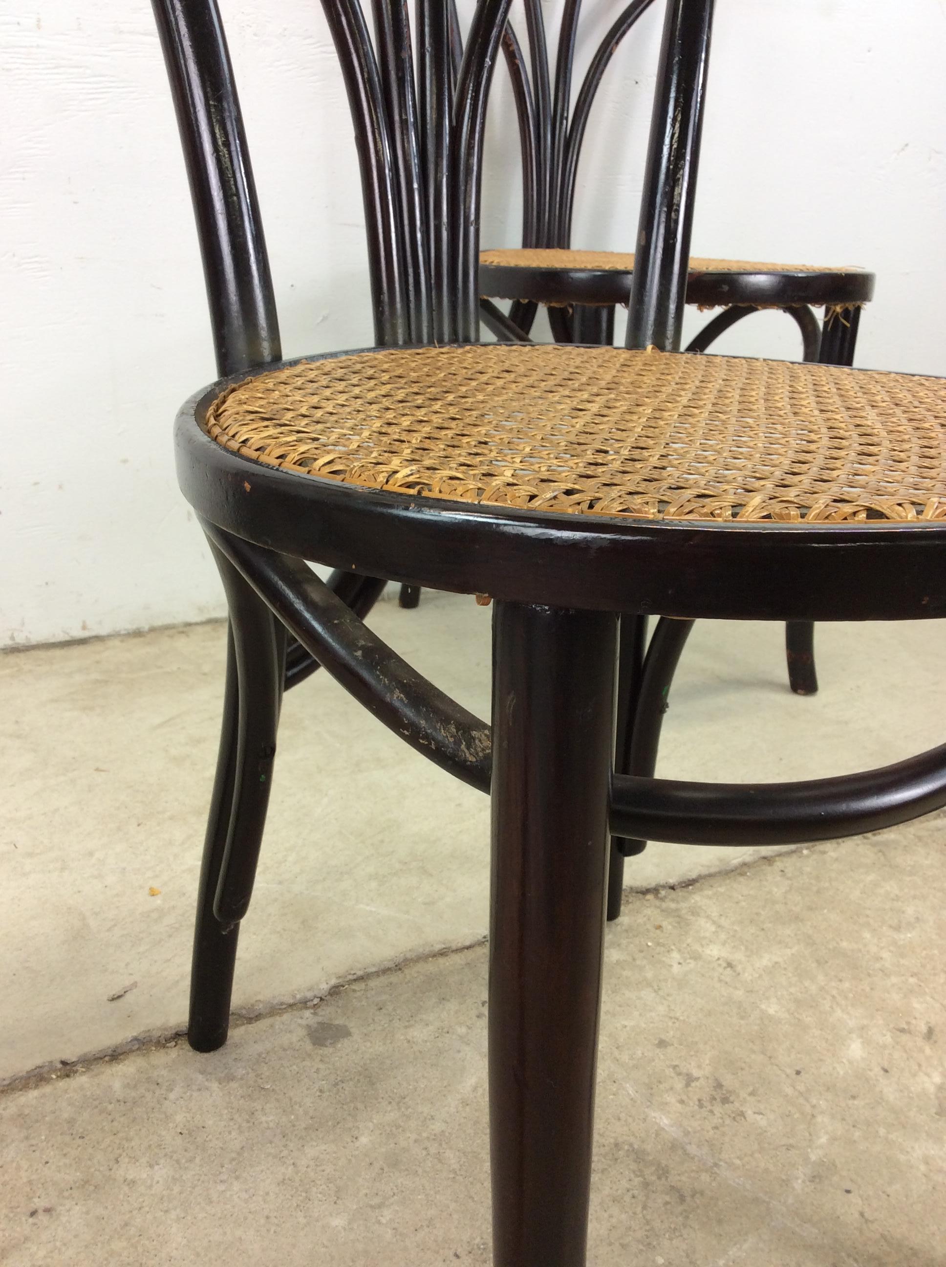 Set of 4 Antique Bentwood Bistro Chairs with Caned Seats For Sale 9