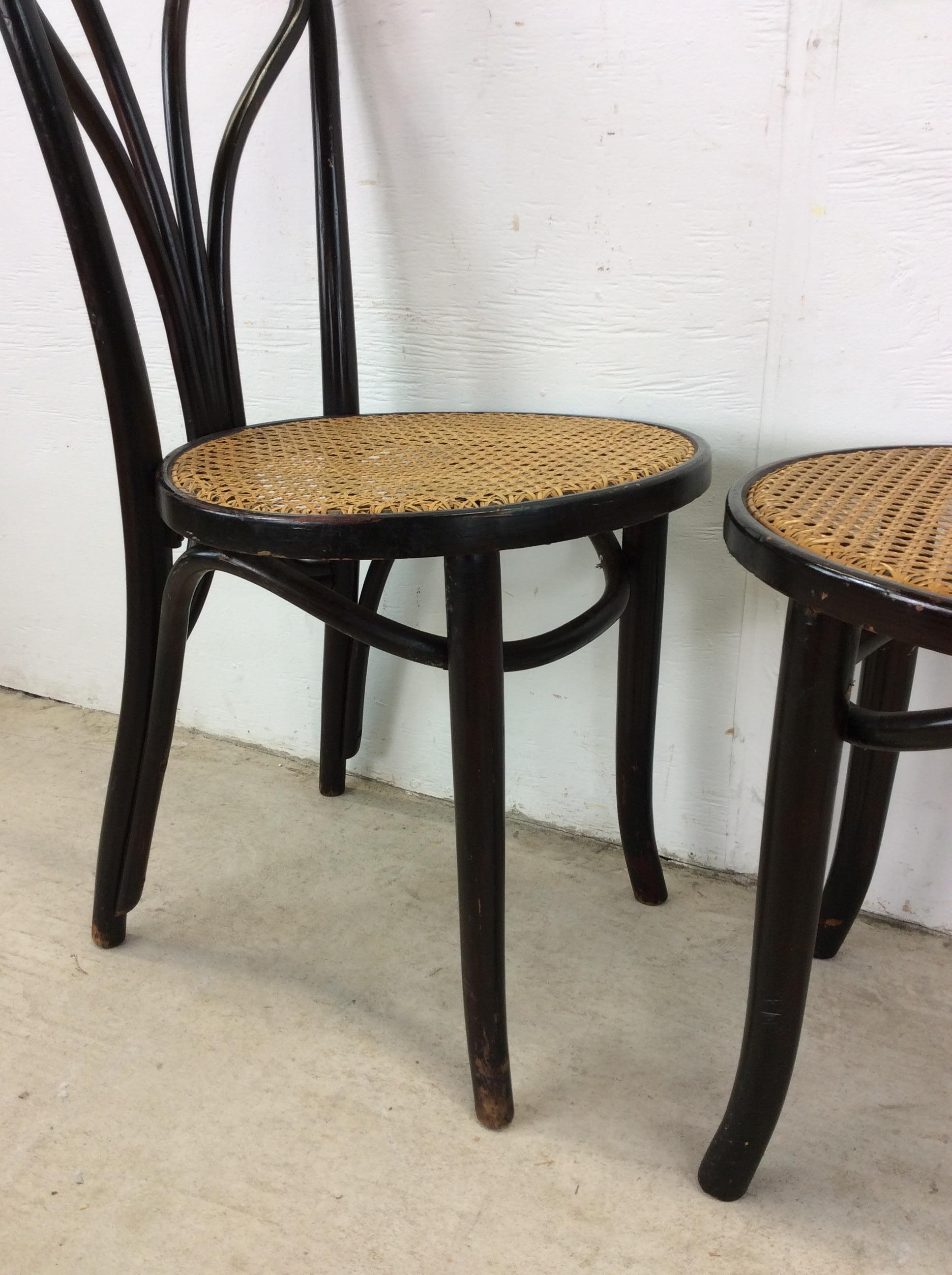 Early 20th Century Set of 4 Antique Bentwood Bistro Chairs with Caned Seats For Sale