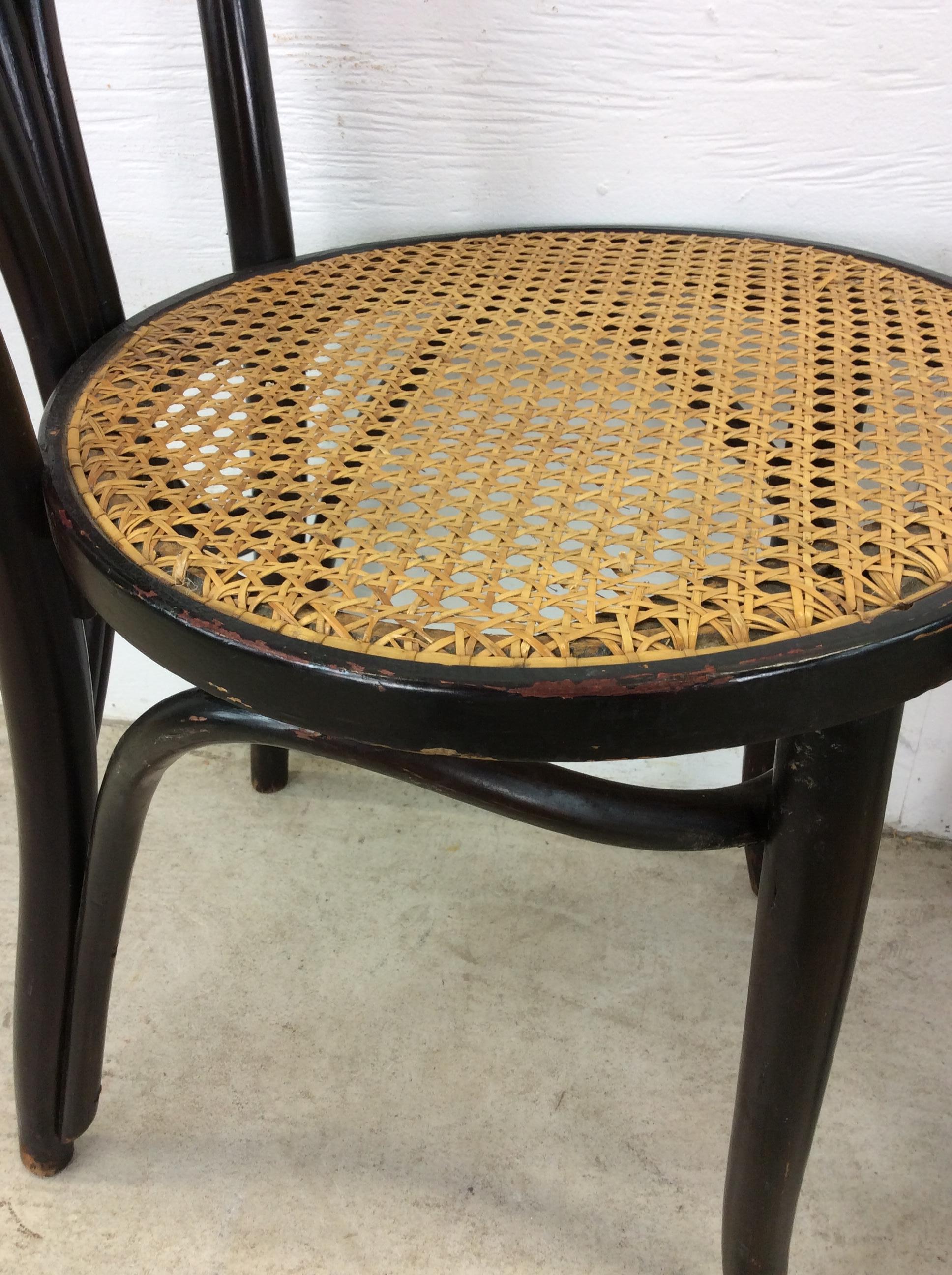 Set of 4 Antique Bentwood Bistro Chairs with Caned Seats For Sale 1