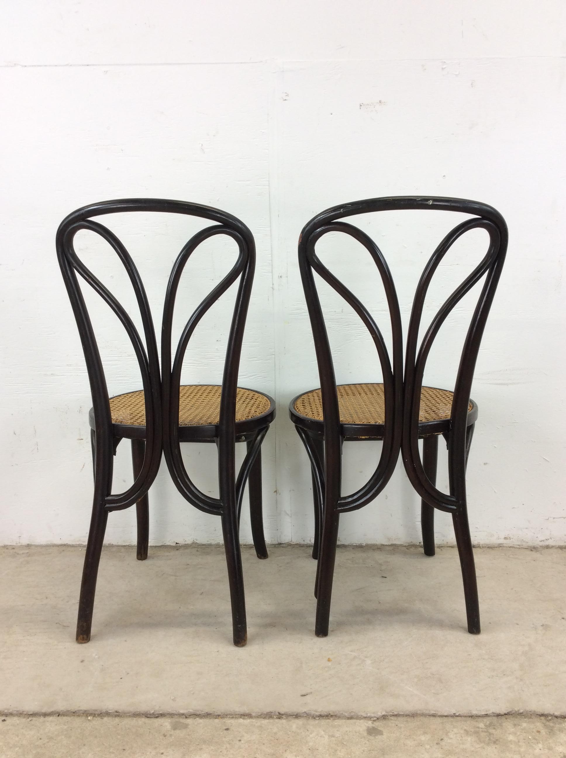 Set of 4 Antique Bentwood Bistro Chairs with Caned Seats For Sale 2