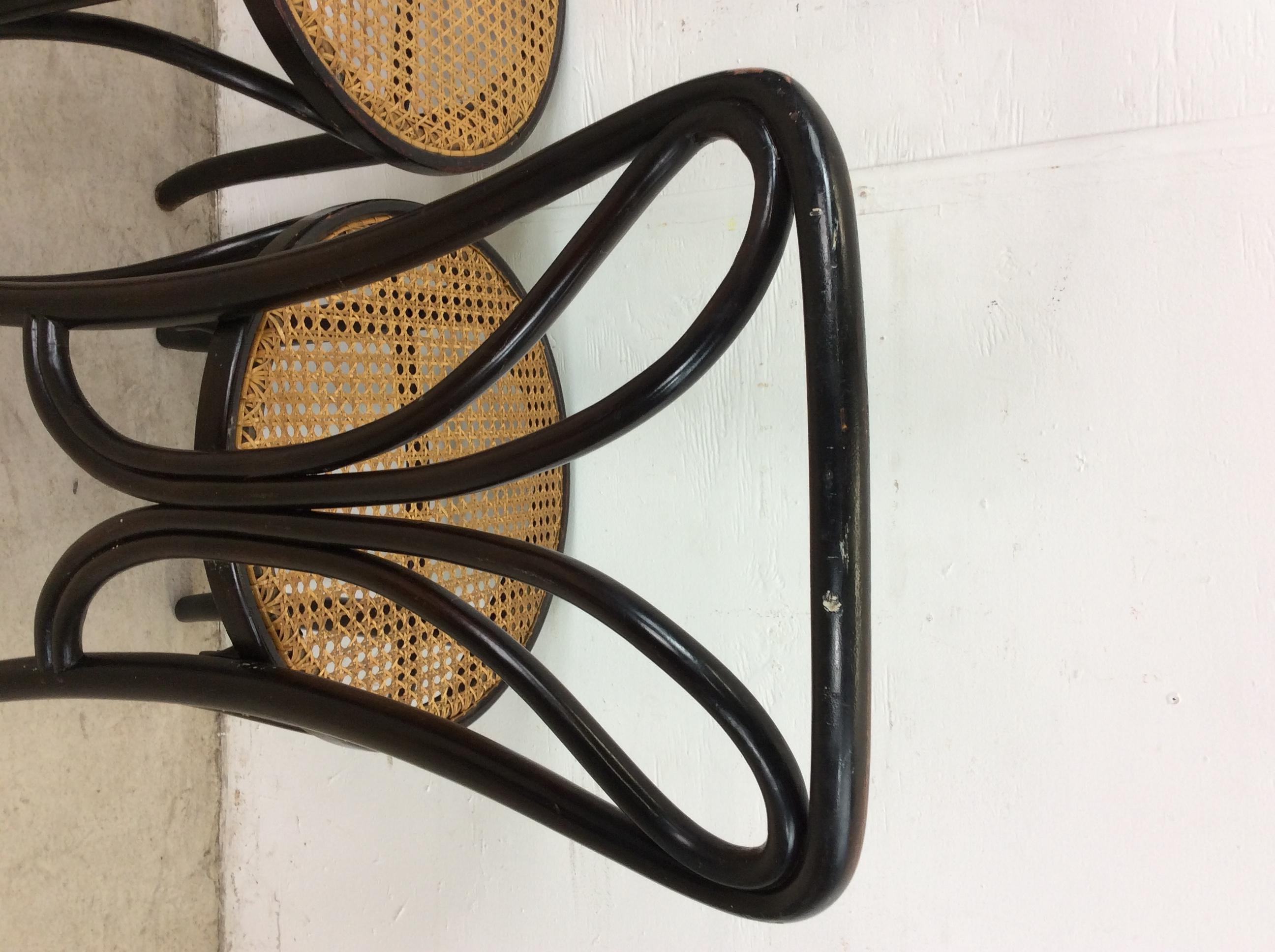 Set of 4 Antique Bentwood Bistro Chairs with Caned Seats For Sale 3