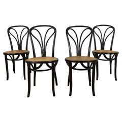 Set of 4 Antique Bentwood Bistro Chairs with Caned Seats