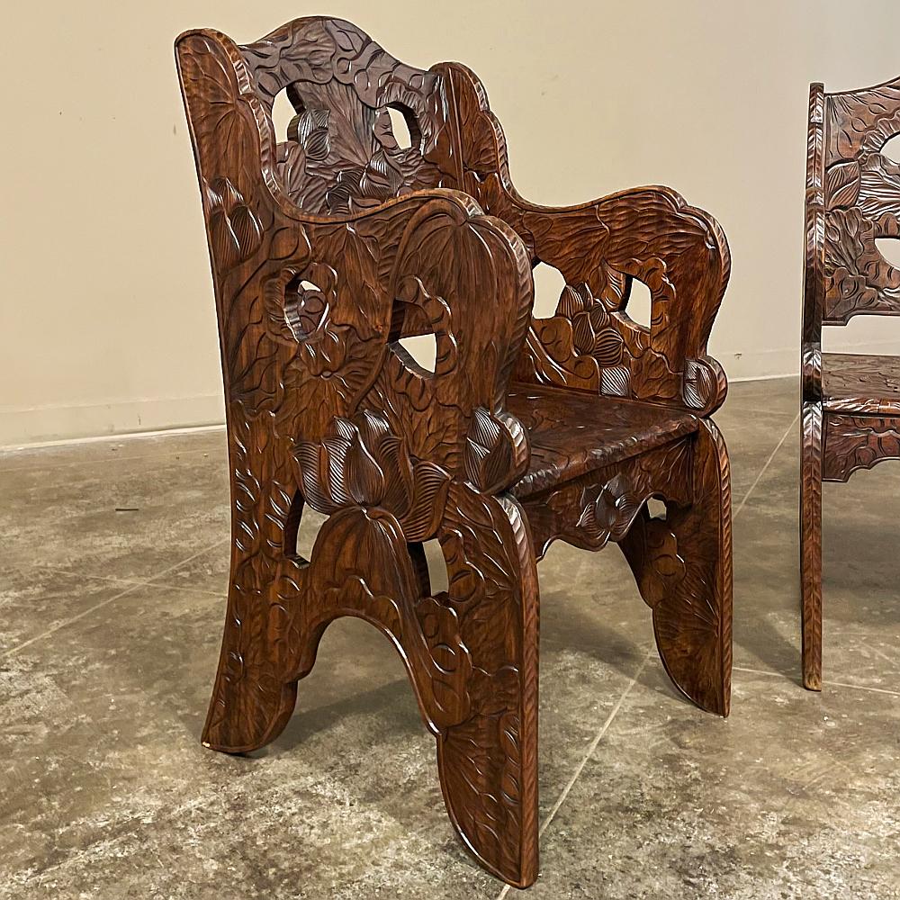 Set of 4 Antique Black Forest Style Sycamore Armchairs ~ Game Table Chairs For Sale 4