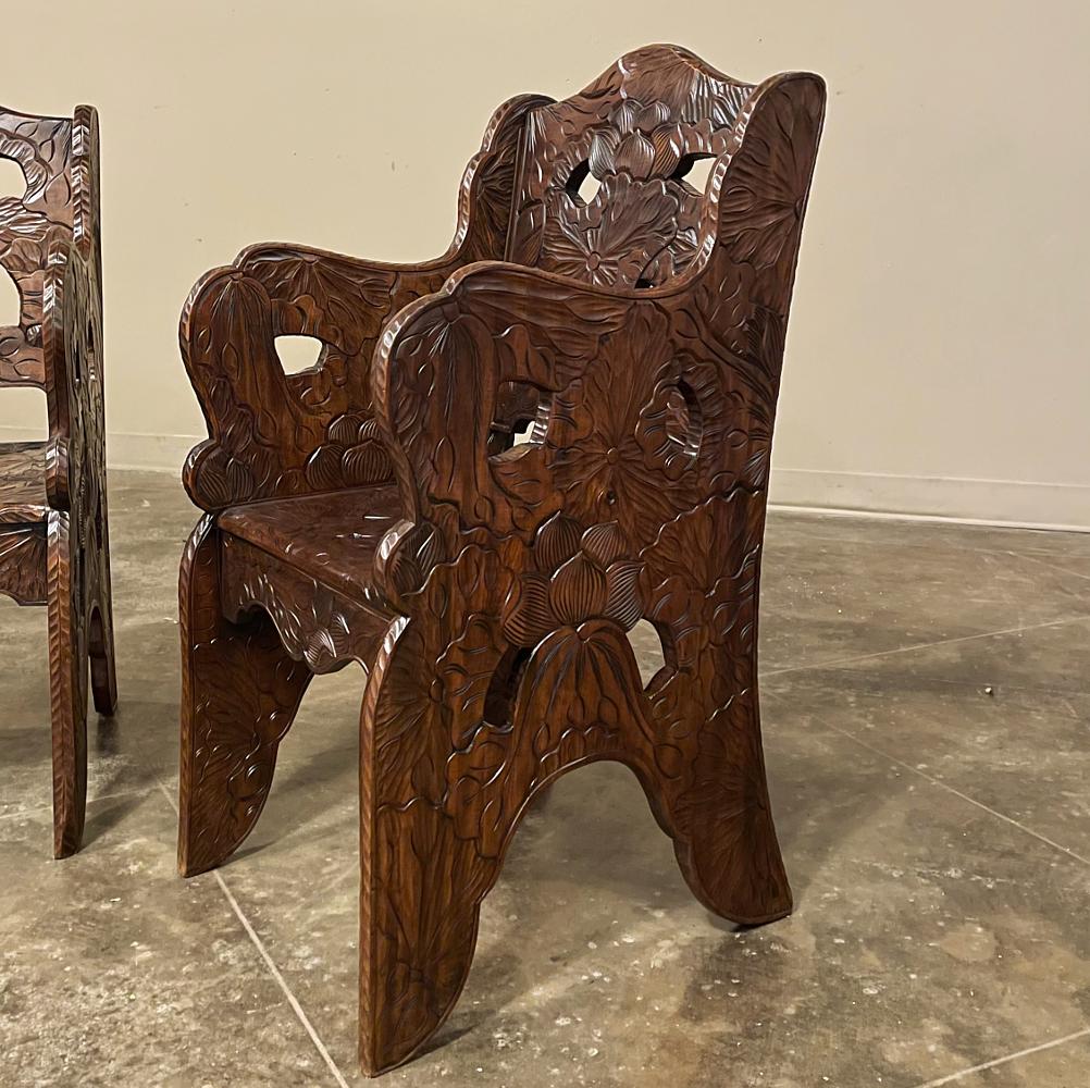 Set of 4 Antique Black Forest Style Sycamore Armchairs ~ Game Table Chairs For Sale 5