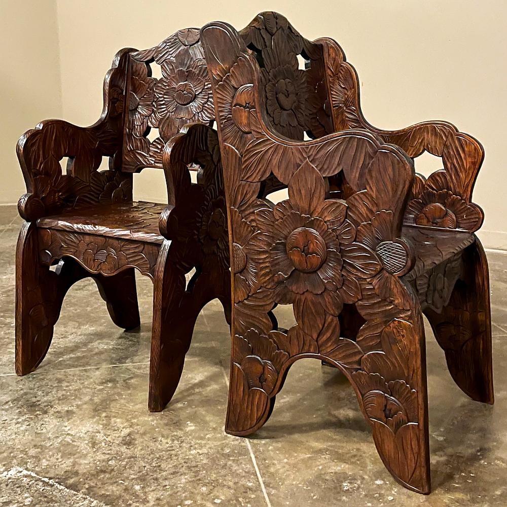 Set of 4 Antique Black Forest Style Sycamore Armchairs ~ Game Table Chairs For Sale 11