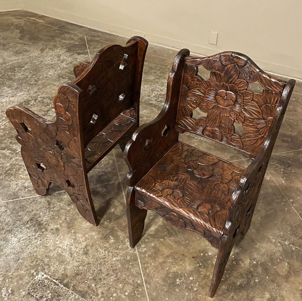 Set of 4 Antique Black Forest Style Sycamore Armchairs ~ Game Table Chairs For Sale 13