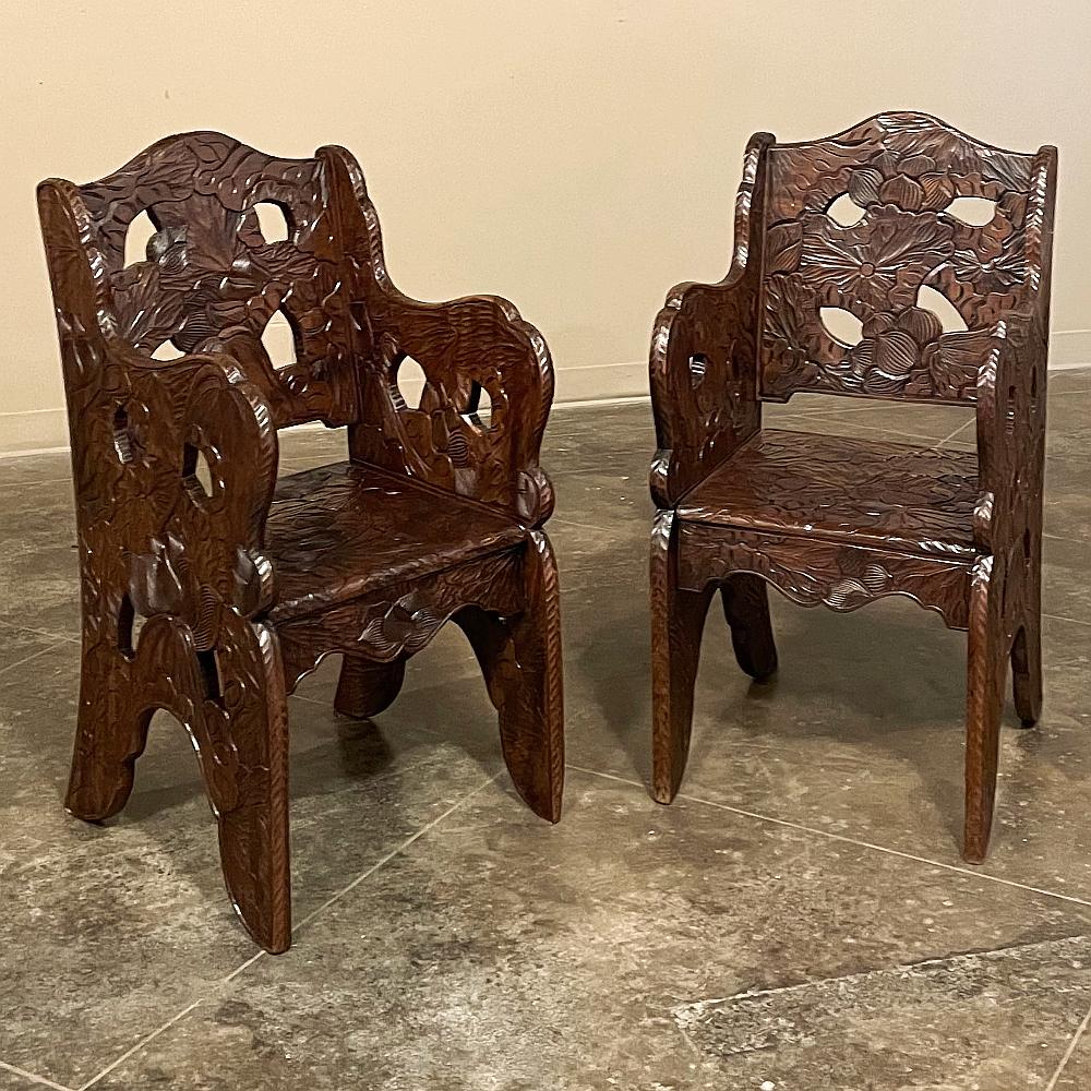 20th Century Set of 4 Antique Black Forest Style Sycamore Armchairs ~ Game Table Chairs For Sale