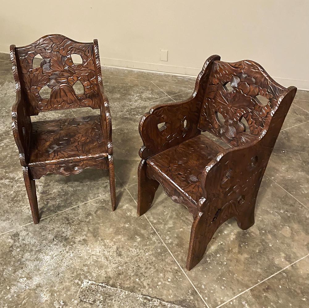 Walnut Set of 4 Antique Black Forest Style Sycamore Armchairs ~ Game Table Chairs For Sale