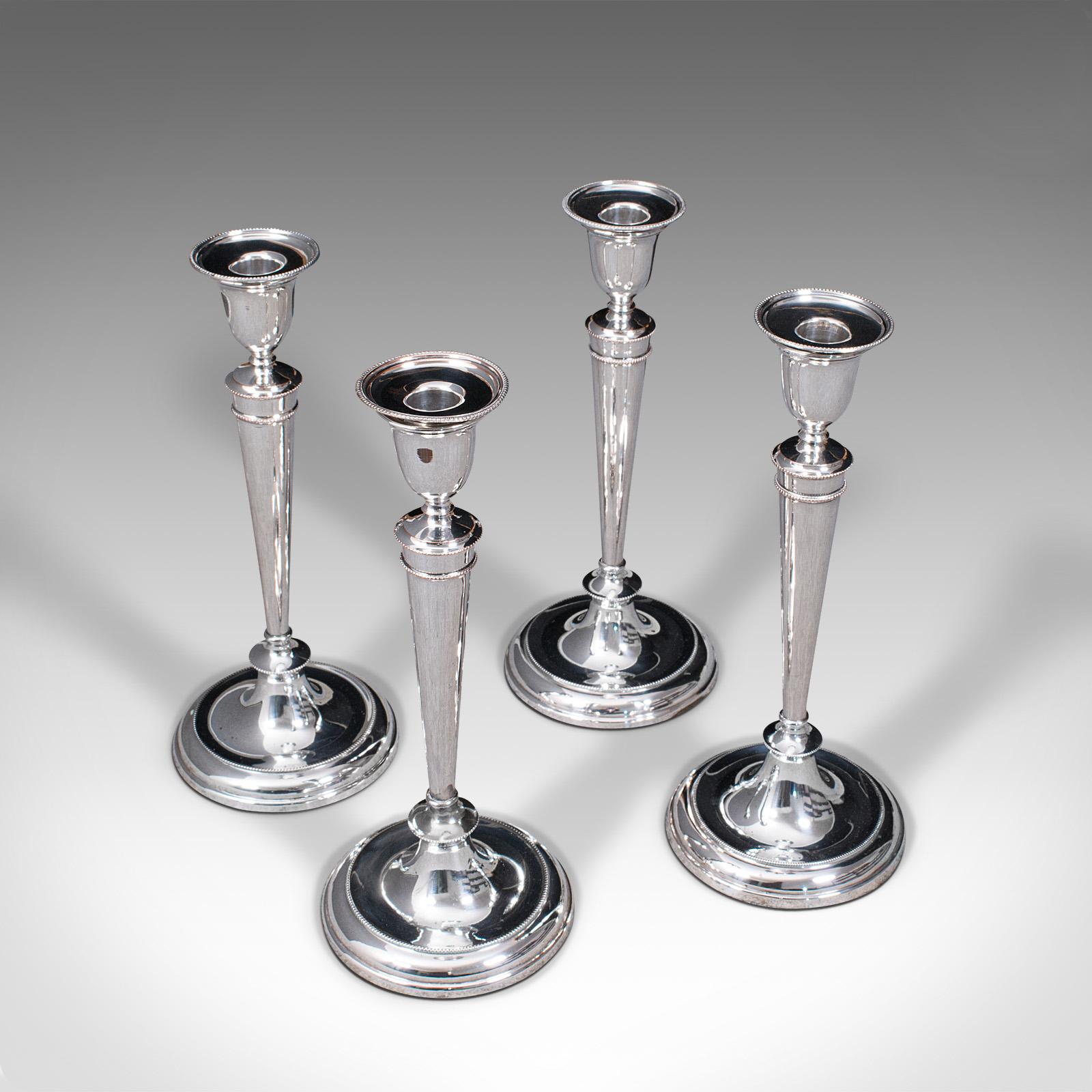 Set of 4 Antique Candlesticks, English, Silver Plate, Candle Sconce, Victorian For Sale 2