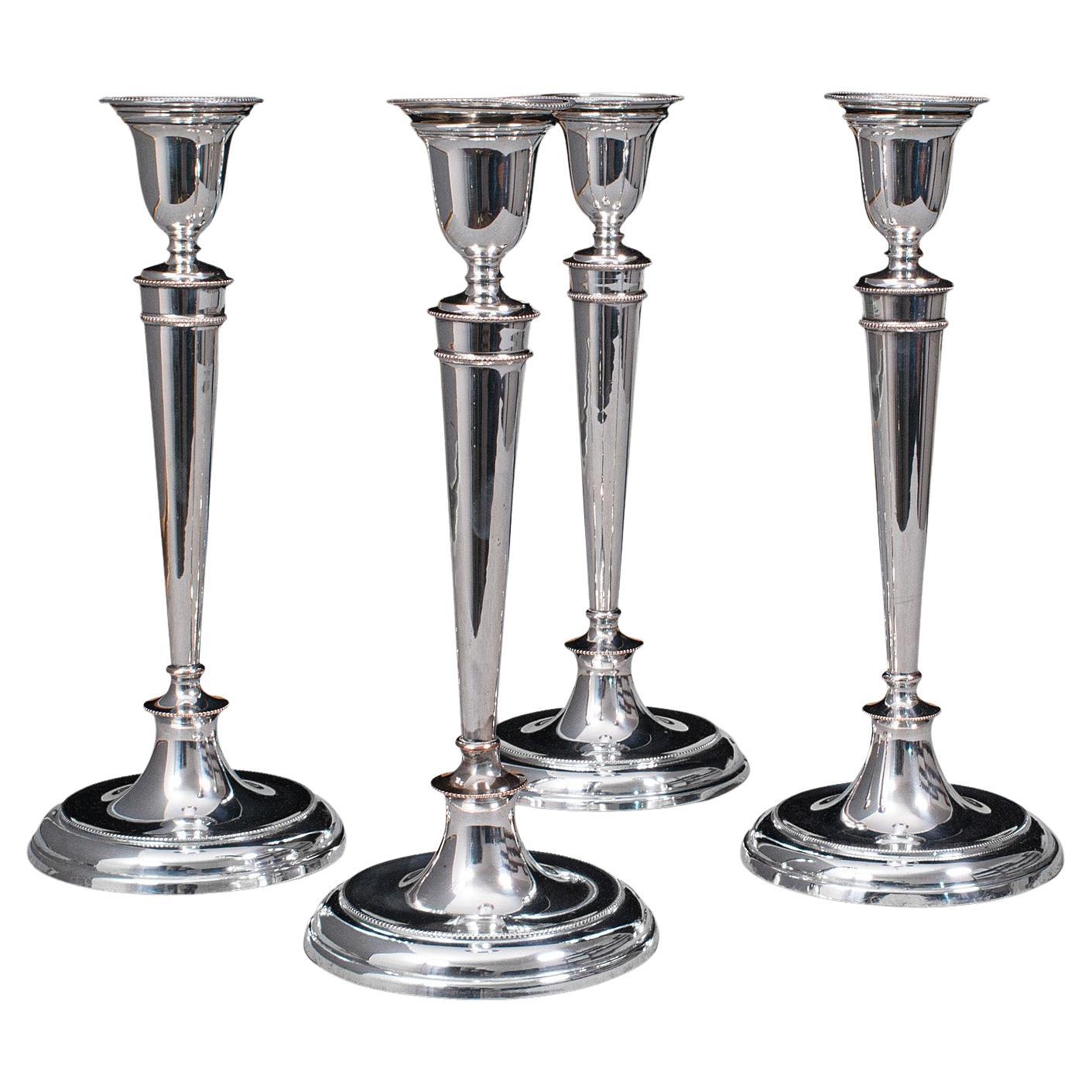 Set of 4 Antique Candlesticks, English, Silver Plate, Candle Sconce, Victorian For Sale