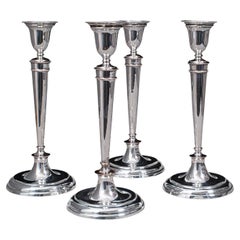 Set of 4 Antique Candlesticks, English, Silver Plate, Candle Sconce, Victorian