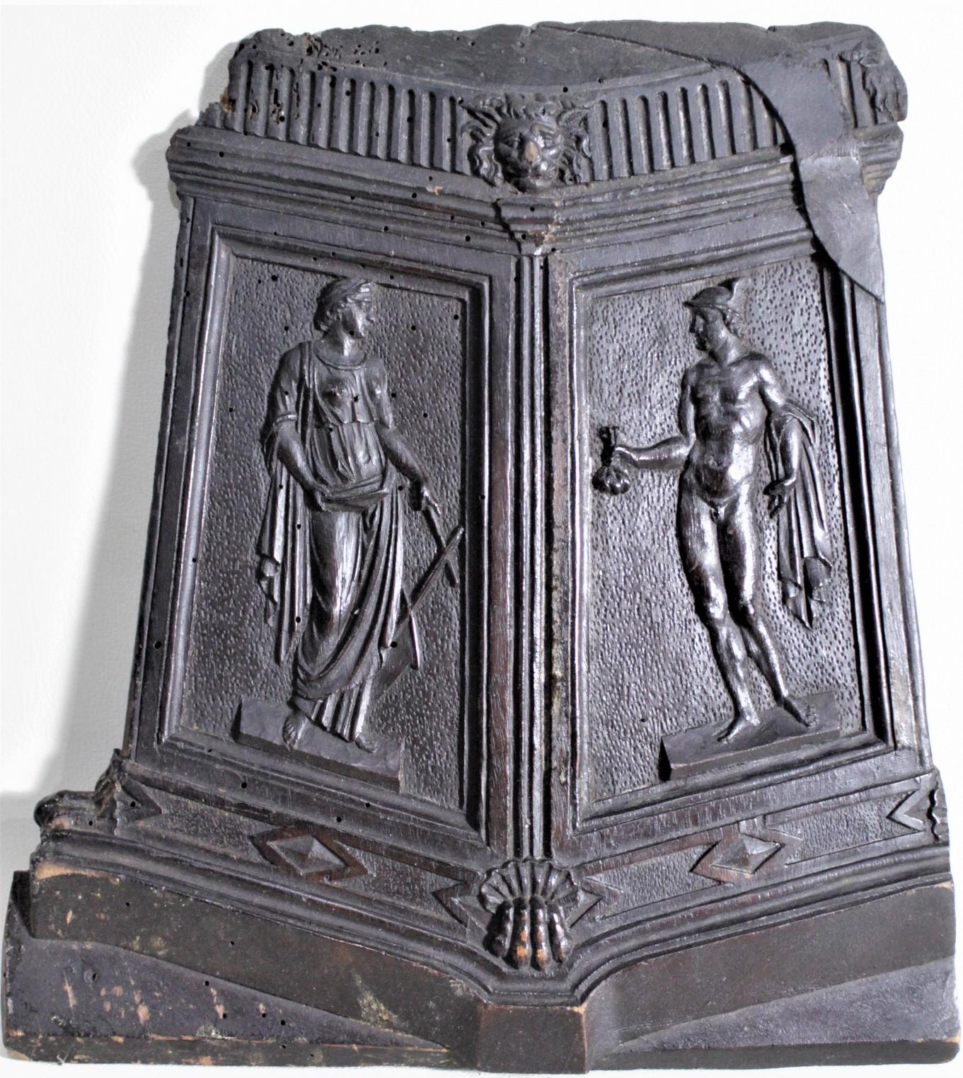 Hand-Carved Set of 4 Antique Carved Wooden Panels or Wall Plaques with Neoclassical Figures