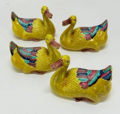 Set of 4 Antique Chinese Export Porcelain Famille Jaune Duck Models