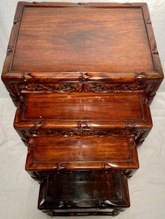 Set of 4 Antique Chinese Teakwood Nest of Tables, Circa 1890