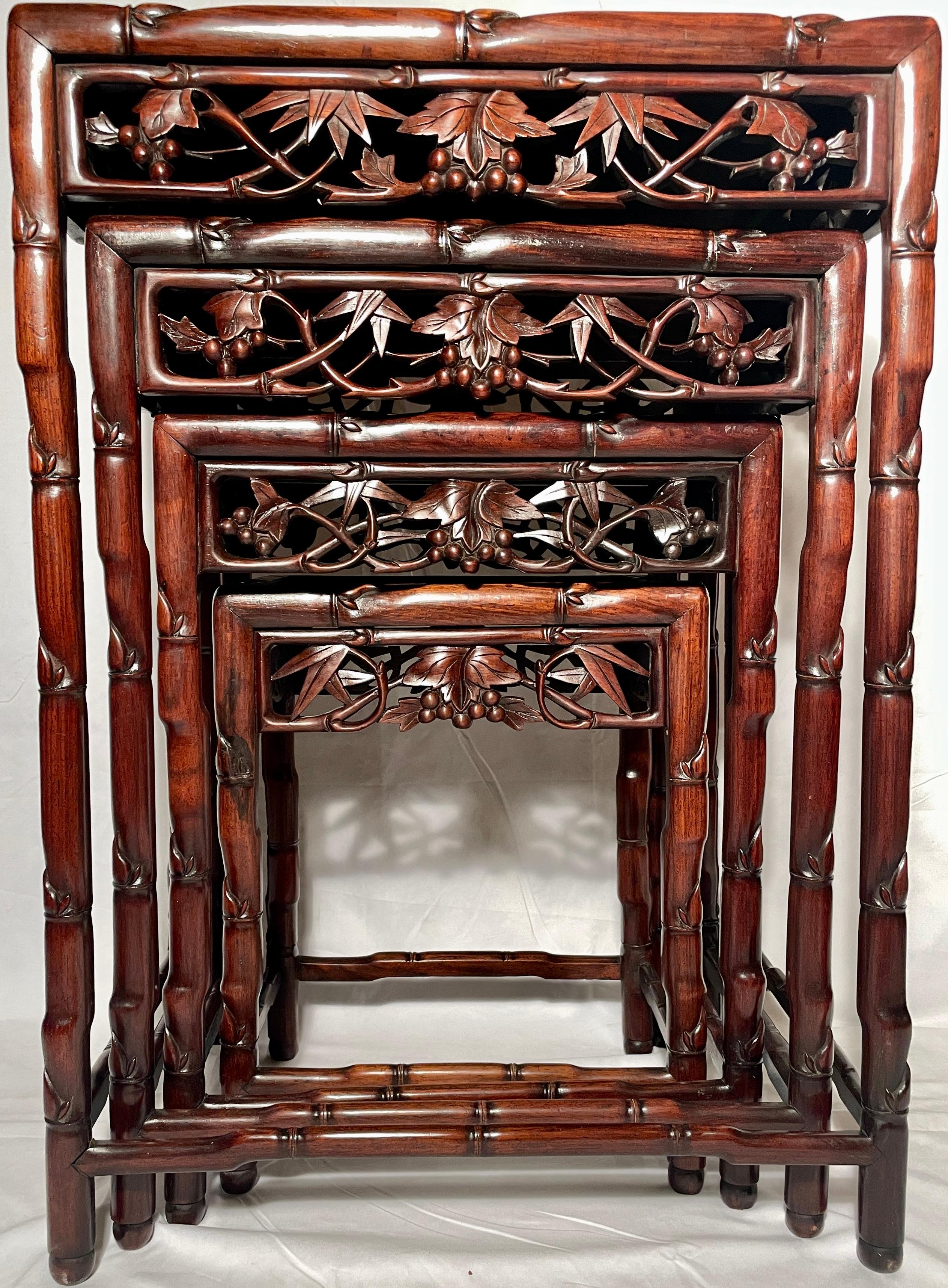 Set of 4 Antique Chinese Teakwood Nest of Tables, Circa 1890 In Good Condition For Sale In New Orleans, LA