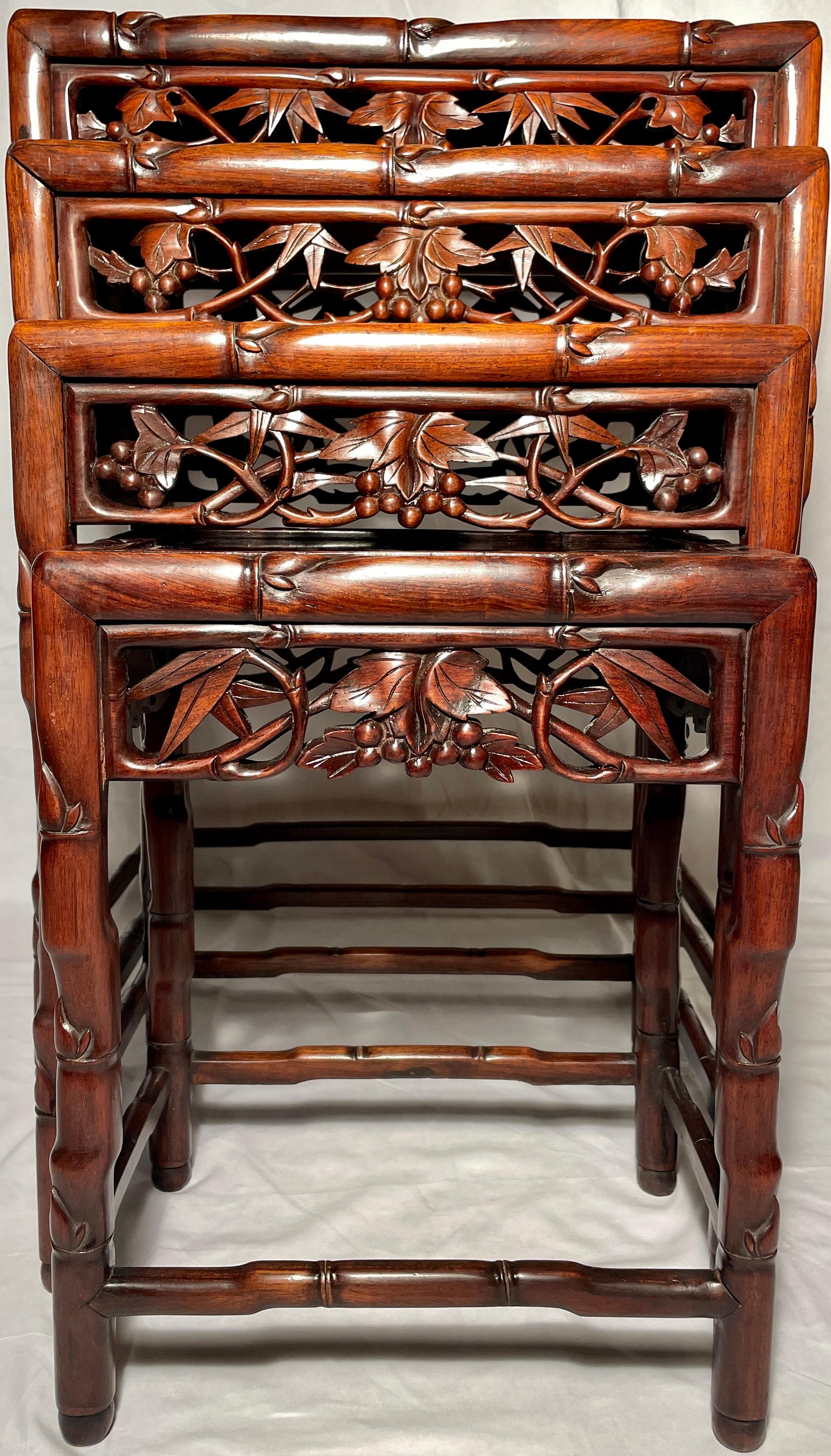 19th Century Set of 4 Antique Chinese Teakwood Nest of Tables, Circa 1890 For Sale