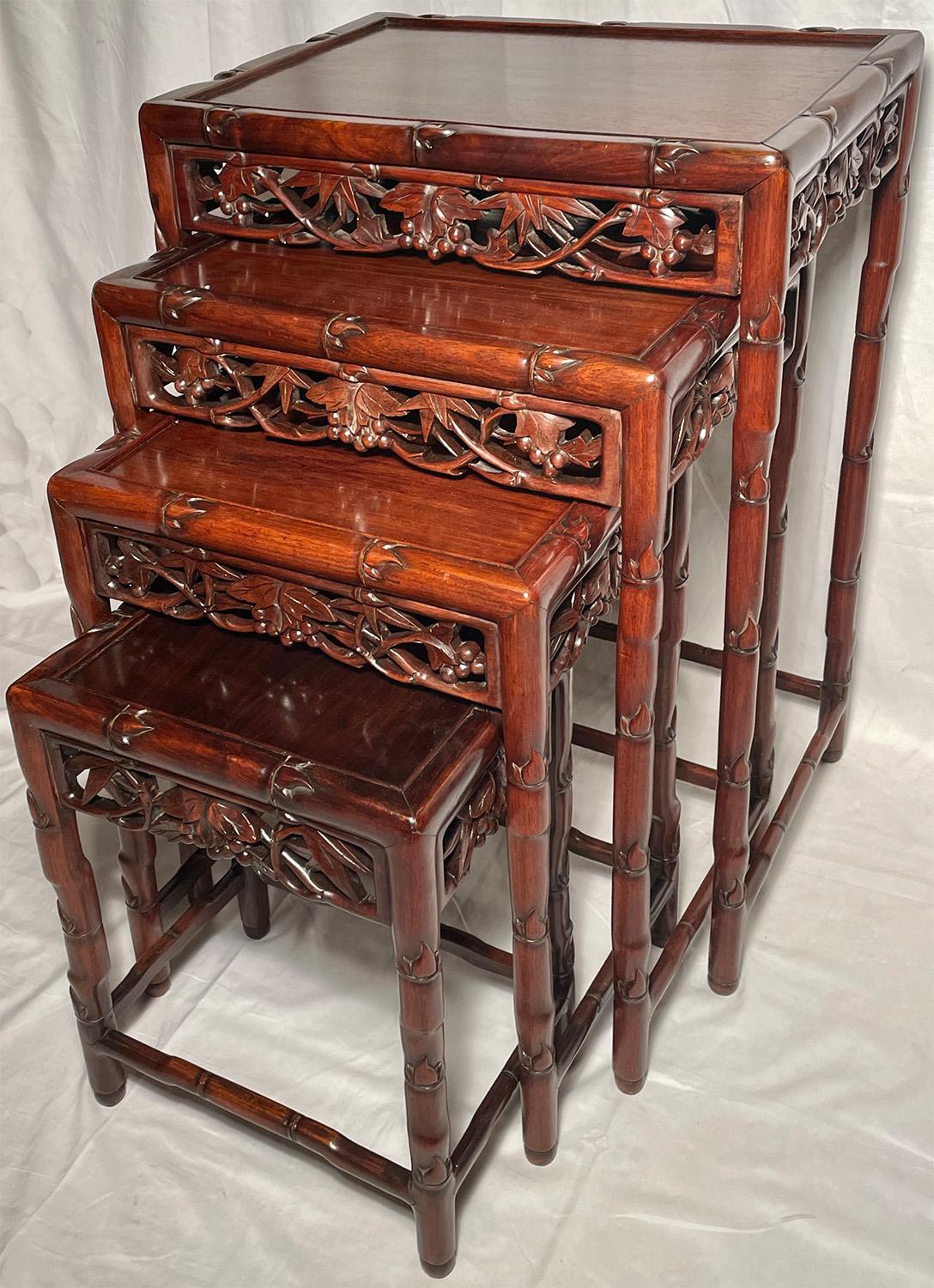 Set of 4 Antique Chinese Teakwood Nest of Tables, Circa 1890 For Sale 1
