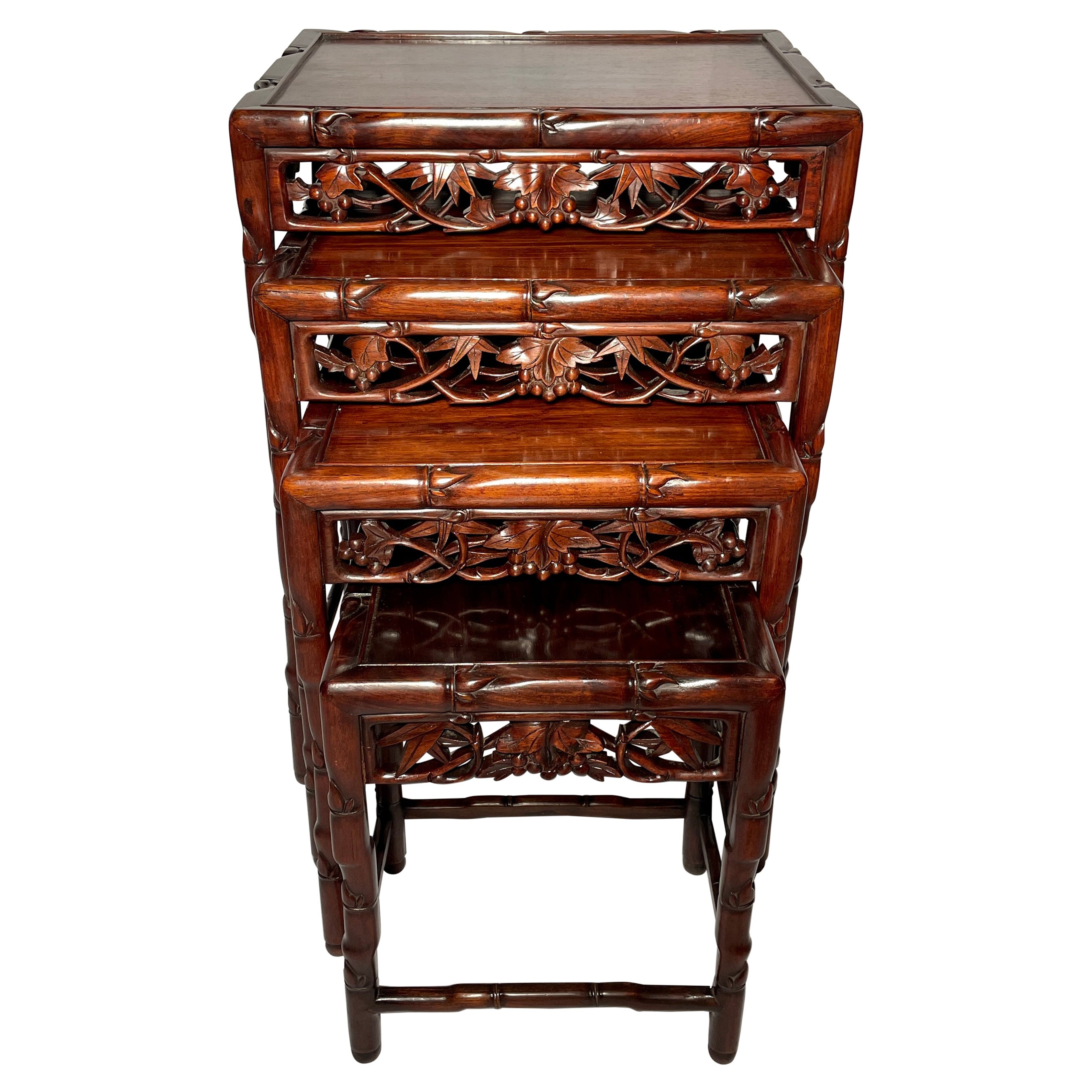 Set of 4 Antique Chinese Teakwood Nest of Tables, Circa 1890