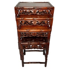 Set of 4 Antique Chinese Teakwood Nest of Tables, Circa 1890