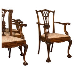 Set of 4 Antique Chippendale Revival Chairs, English, Elbow, Armchair, Victorian