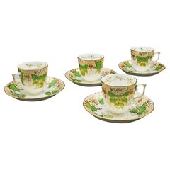 Ensemble de 4 tasses à café antiques, anglaises, en porcelaine osseuse, tasse et soucoupe, victorien