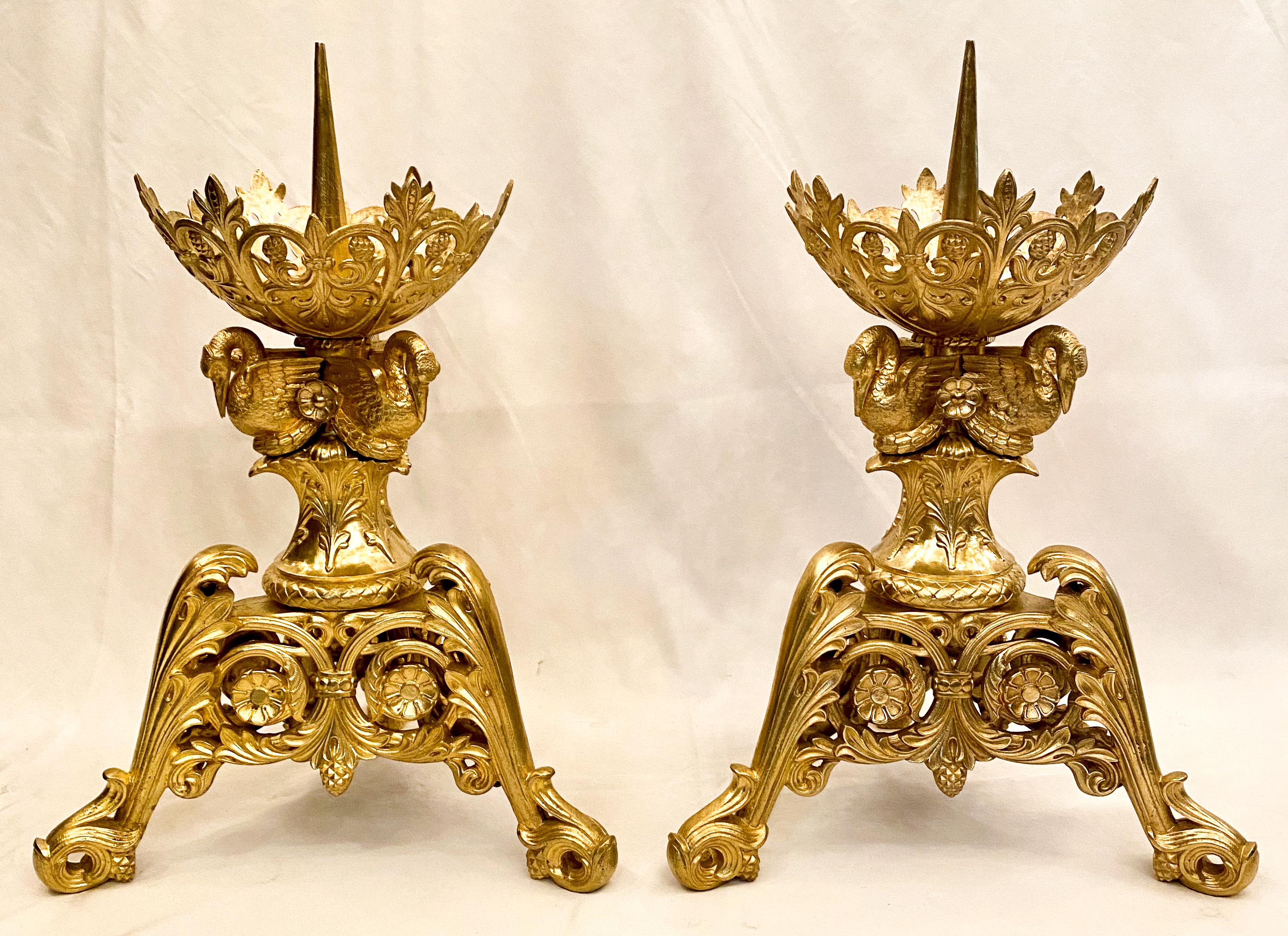 Exceptional set of 4 antique Continental bronze chateau lights, early 19th century.