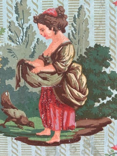 Set von 4 antiken, kontinentalen, handbemalten, gerahmten Papiertafeln oder Paravents