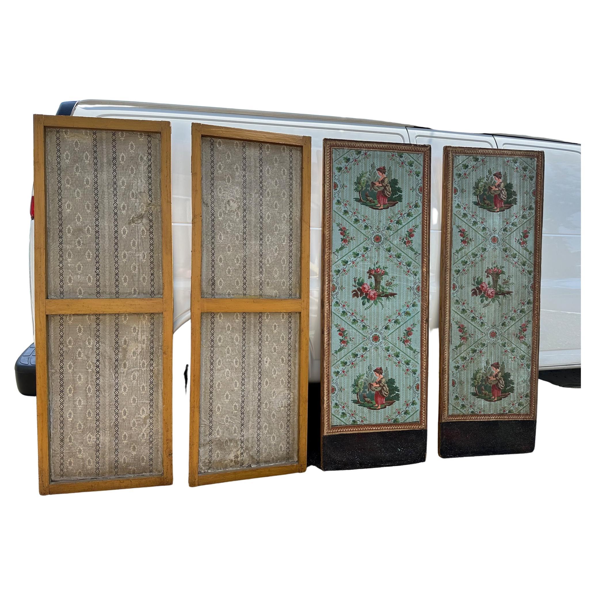 Early 20th Century Set of 4 Antique Continental Hand Painted Framed Paper Panels or Screens For Sale