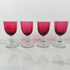 Set of 4 Antique Cranberry Glass Goblets, United Kingdom, circa 1890