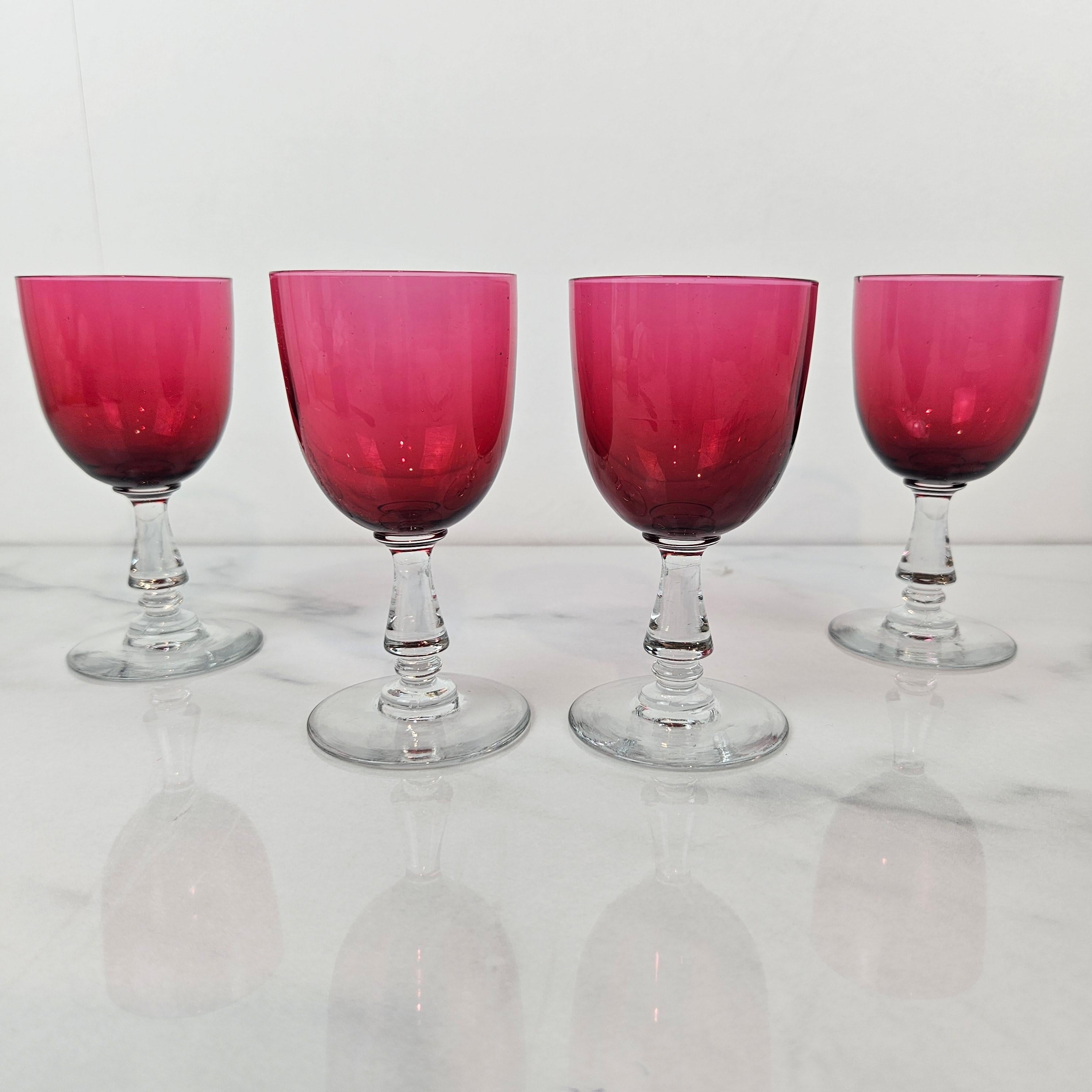 Hand-Crafted Set of 4 Antique Cranberry Glass Goblets, United Kingdom, circa 1890 For Sale