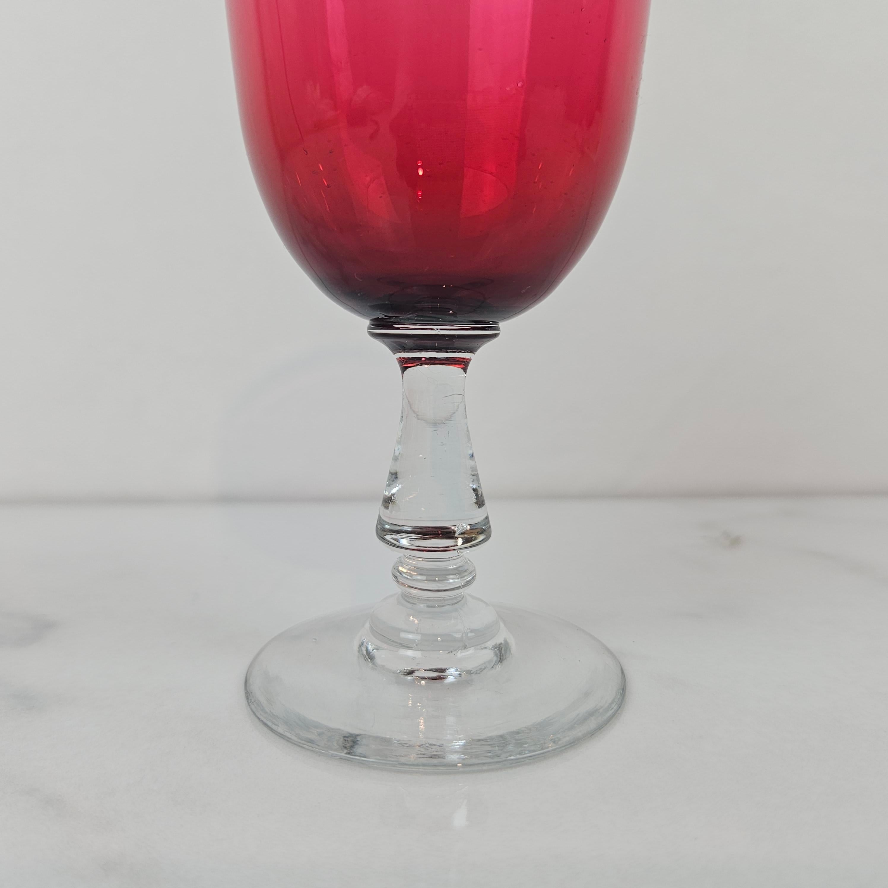 Blown Glass Set of 4 Antique Cranberry Glass Goblets, United Kingdom, circa 1890 For Sale