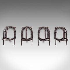 Set of 4 Antique Crop Hanging Racks, English, Iron, Hooks, Equestrian, Victorian