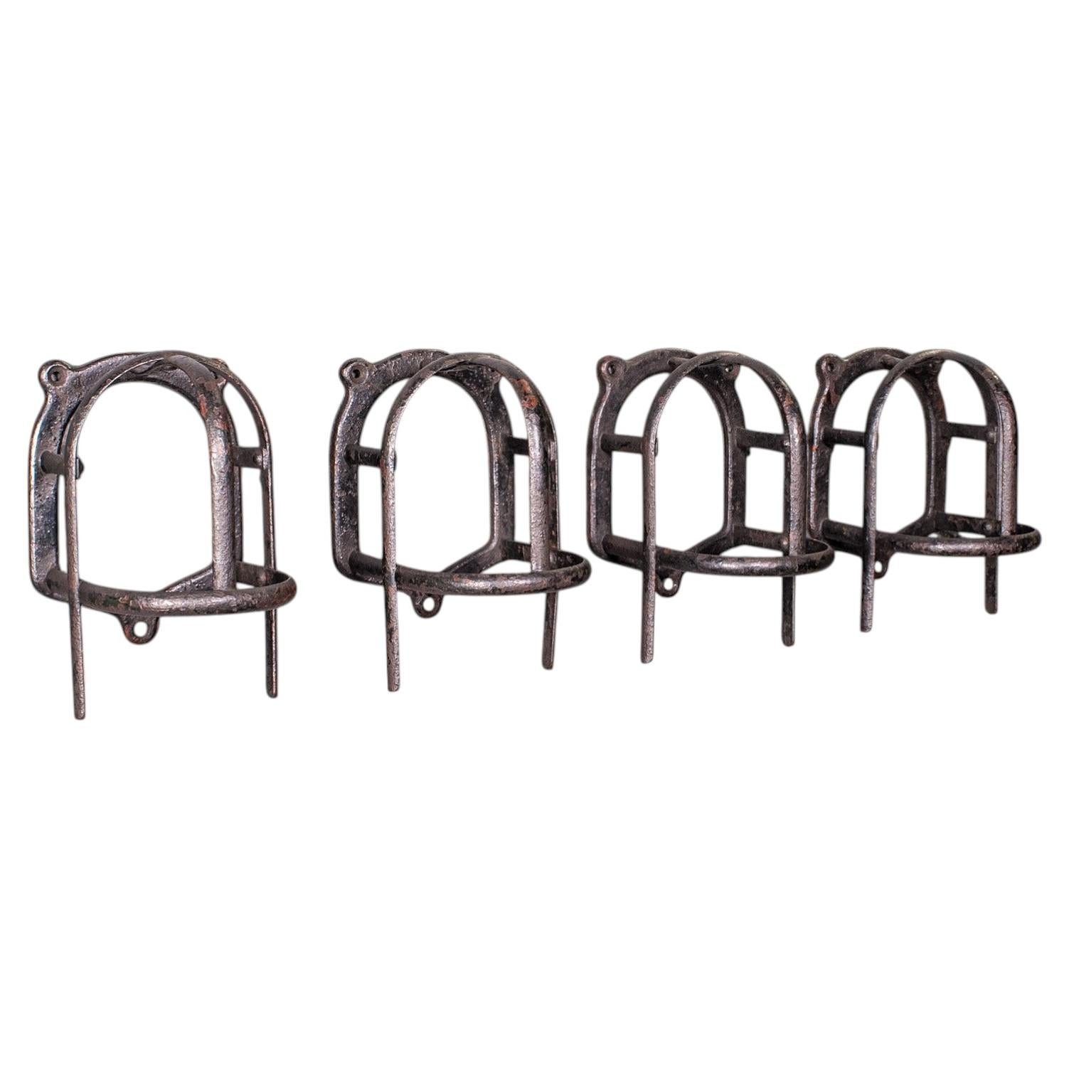 Set of 4 Antique Crop Hanging Racks, English, Iron, Hooks, Equestrian, Victorian