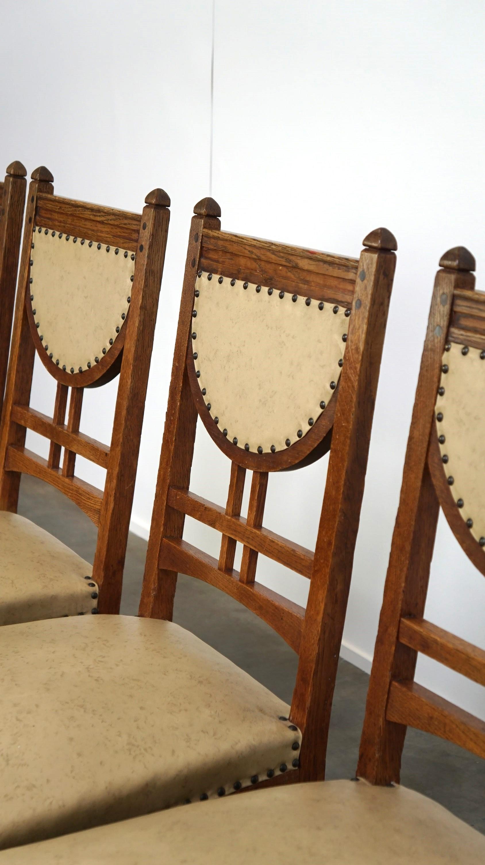 Set di 4 sedie da pranzo di design antico, stile Jugendstil/Art Nouveau, skai chiaro in vendita 8
