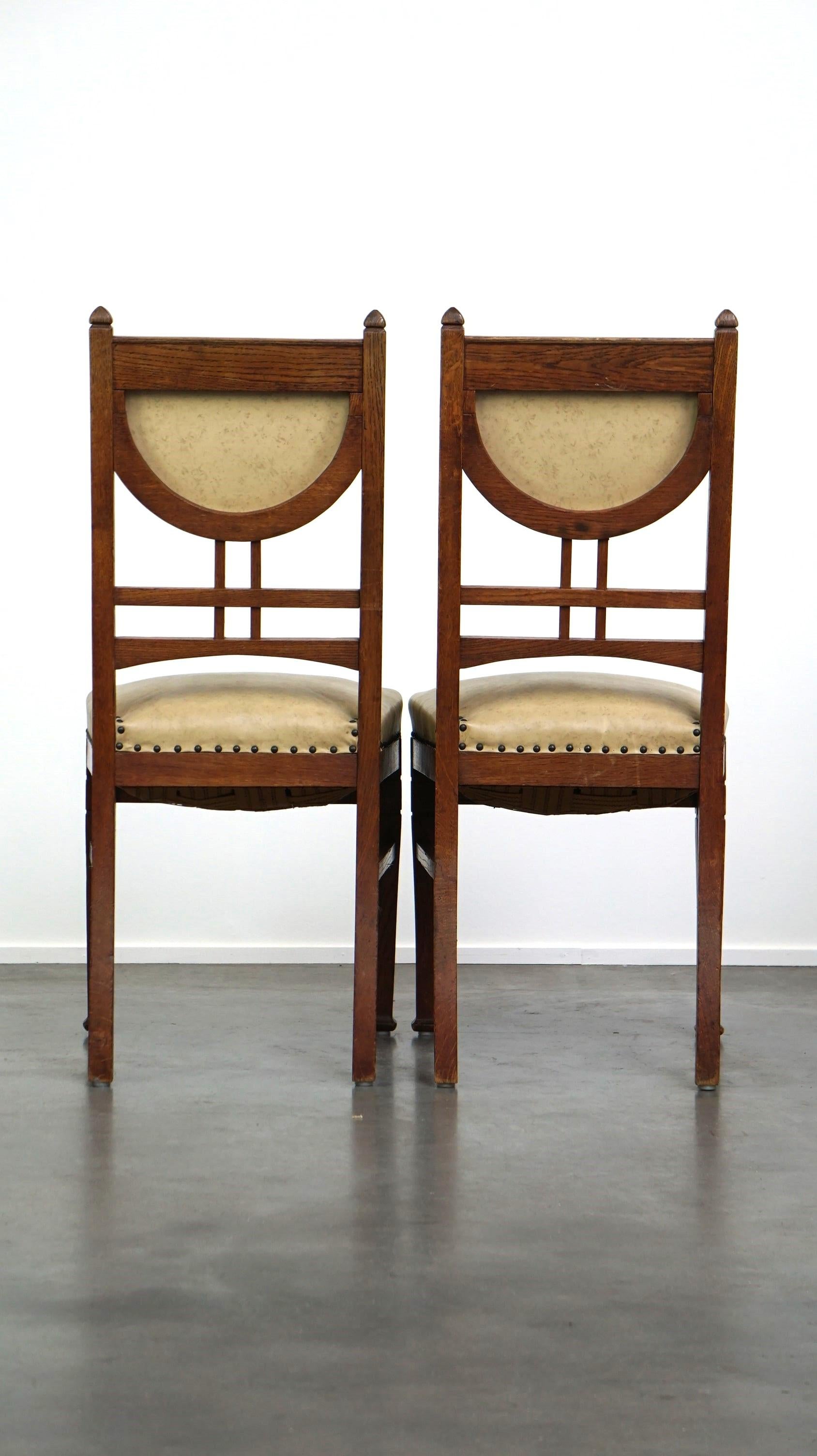 XIX secolo Set di 4 sedie da pranzo di design antico, stile Jugendstil/Art Nouveau, skai chiaro in vendita
