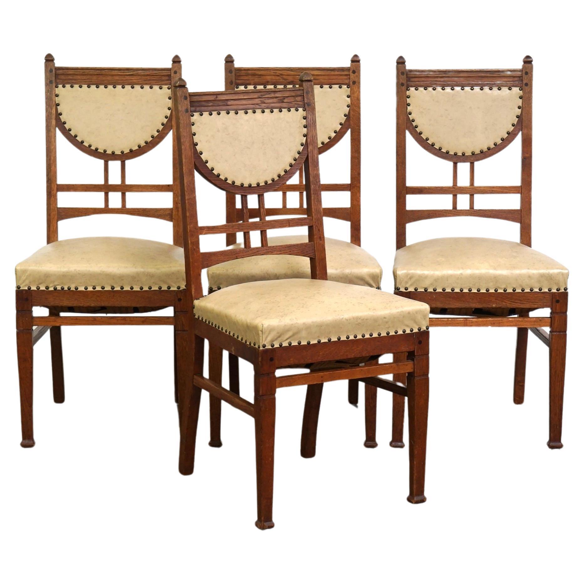 Set di 4 sedie da pranzo di design antico, stile Jugendstil/Art Nouveau, skai chiaro in vendita