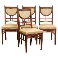 Set of 4 antique design dining chairs, Jugendstil/Art Nouveau style, light skai 