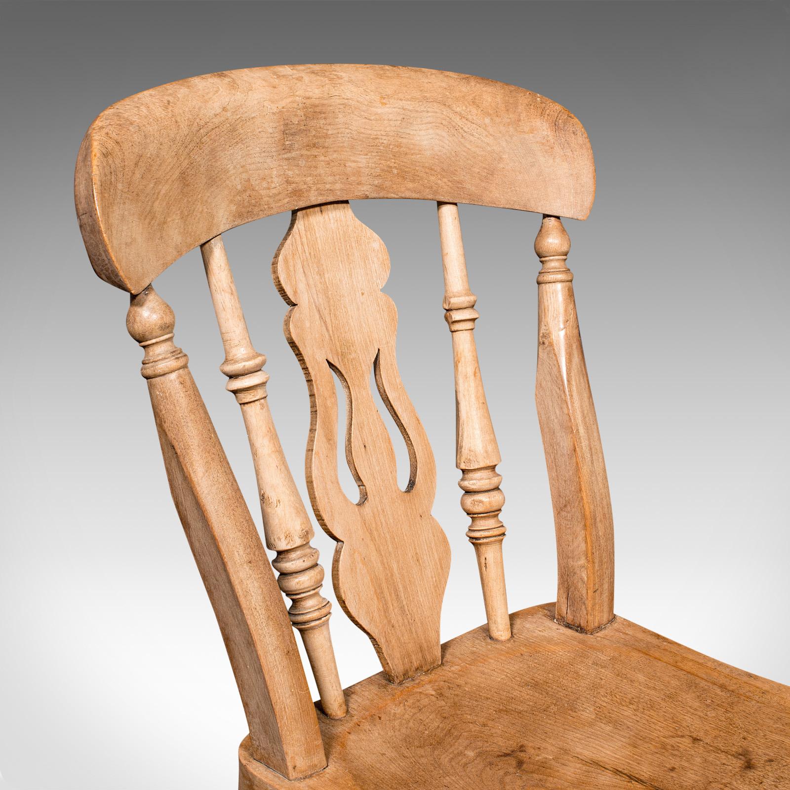 Set Of 4 Antique Dining Chairs, English Elm, Beech, Kitchen, Reception Hall Seat For Sale 5
