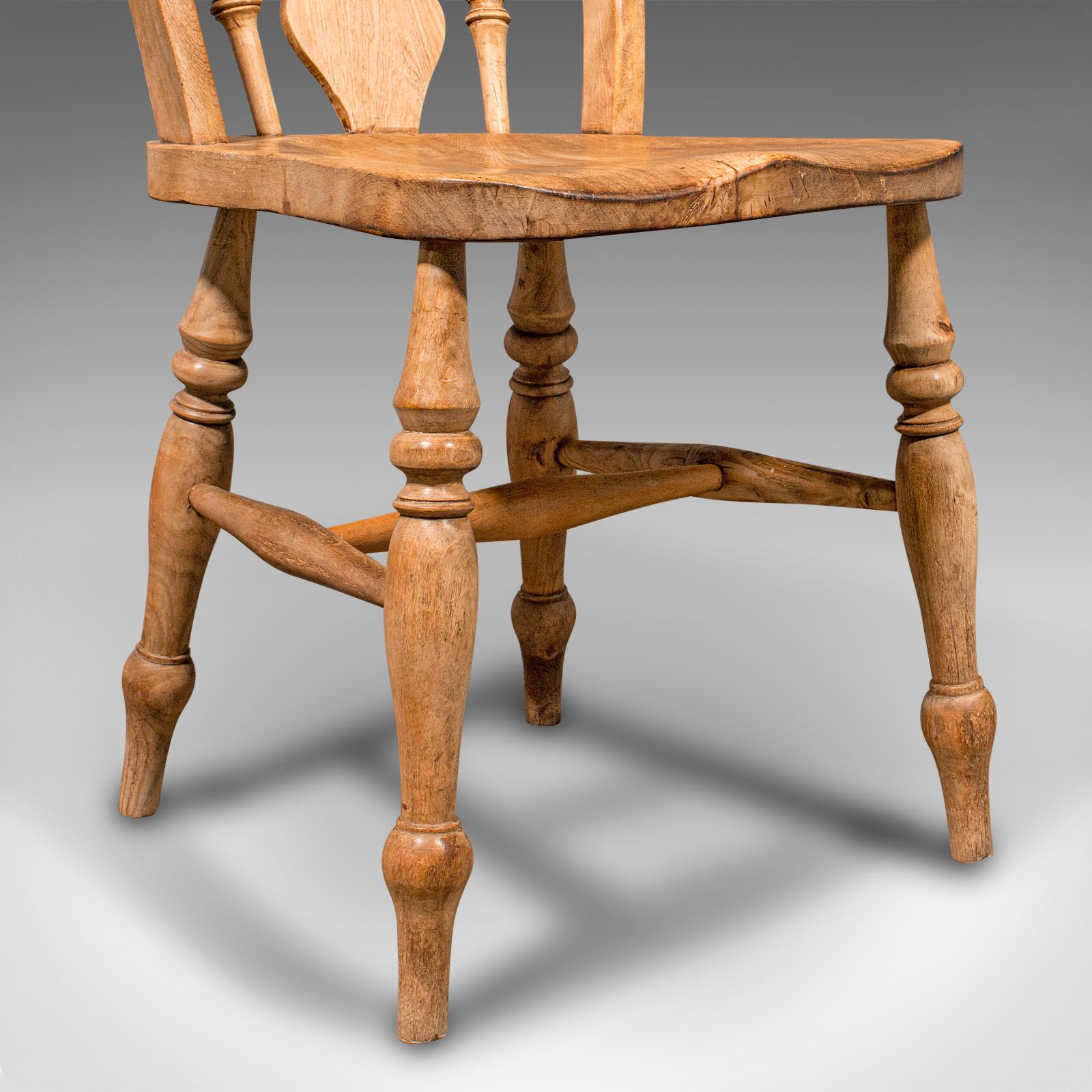 Set Of 4 Antique Dining Chairs, English Elm, Beech, Kitchen, Reception Hall Seat For Sale 6
