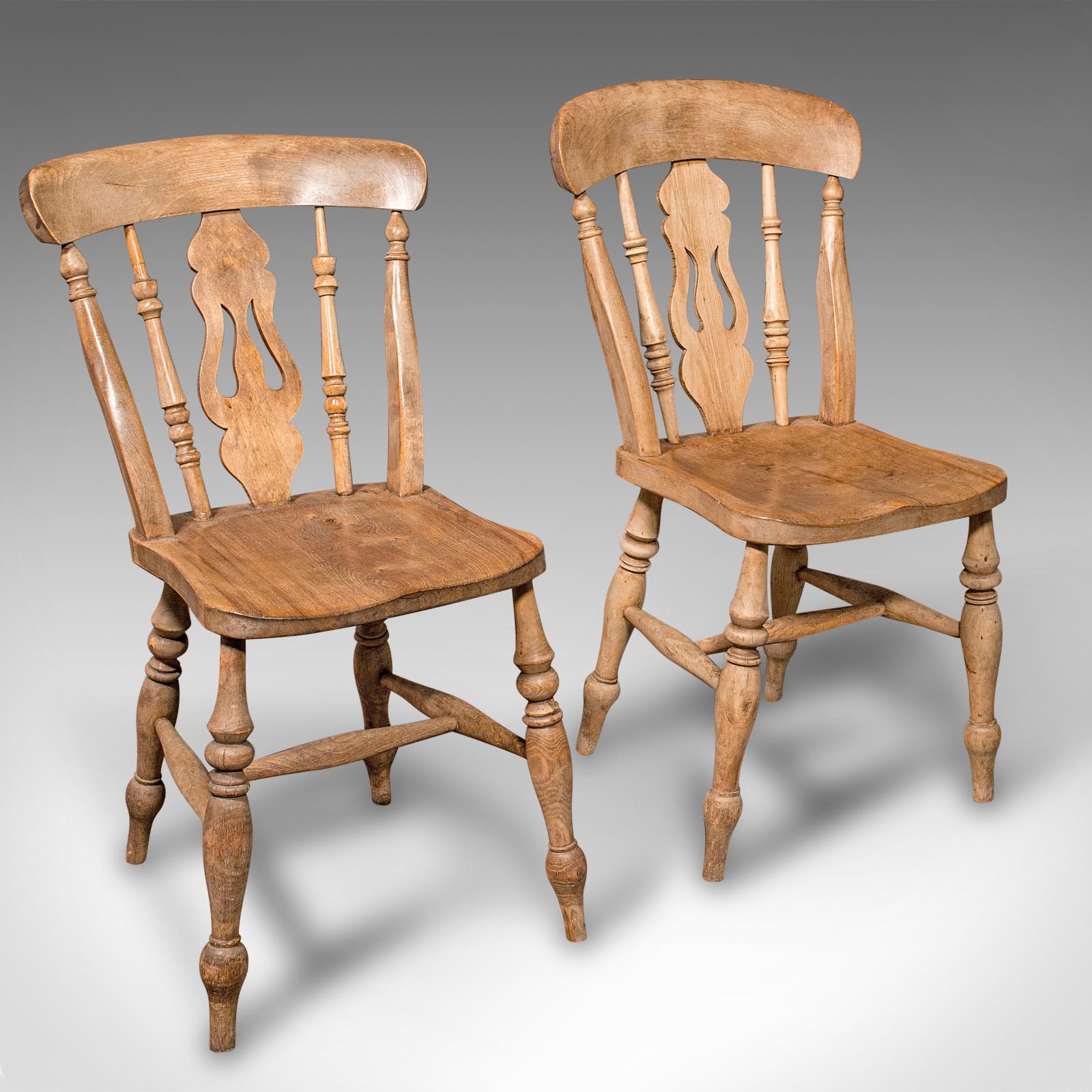 British Set Of 4 Antique Dining Chairs, English Elm, Beech, Kitchen, Reception Hall Seat For Sale