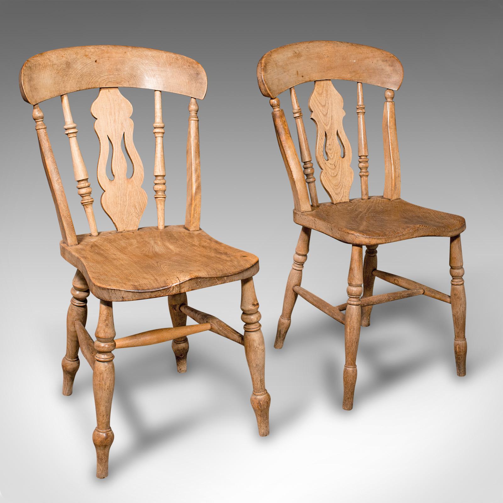 20th Century Set Of 4 Antique Dining Chairs, English Elm, Beech, Kitchen, Reception Hall Seat For Sale