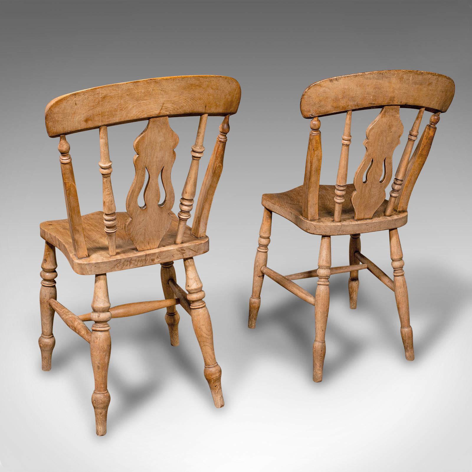 Set Of 4 Antique Dining Chairs, English Elm, Beech, Kitchen, Reception Hall Seat For Sale 1