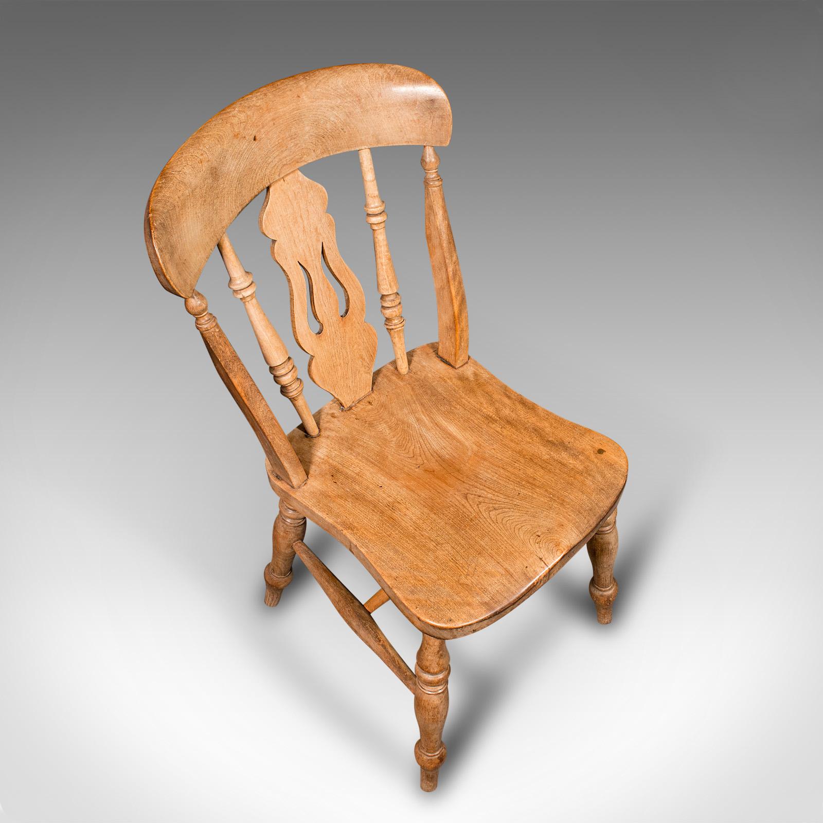 Set Of 4 Antique Dining Chairs, English Elm, Beech, Kitchen, Reception Hall Seat For Sale 4