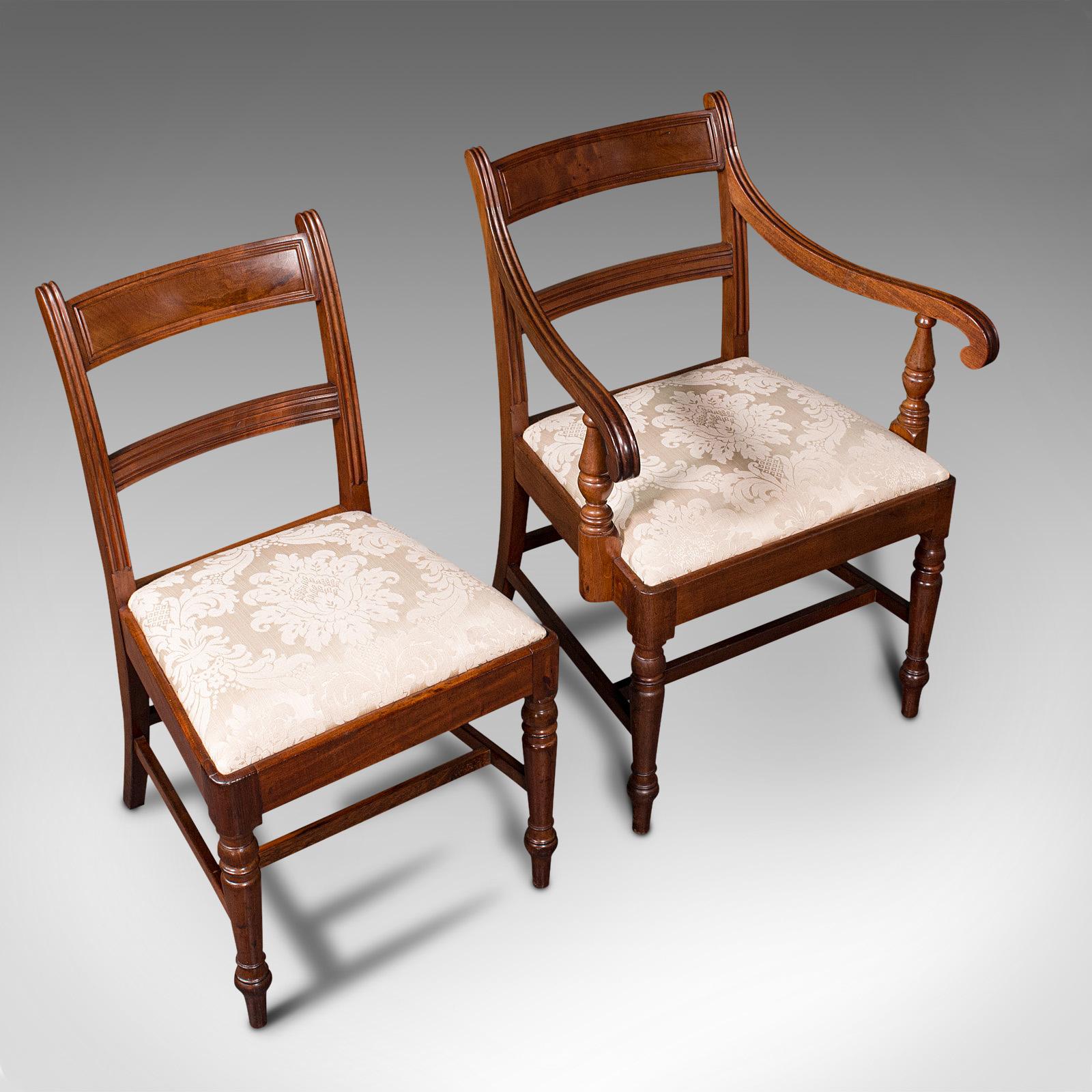 Set of 4, Antique Dining Chairs, English, Mahogany, Pair of Carvers, Regency 4