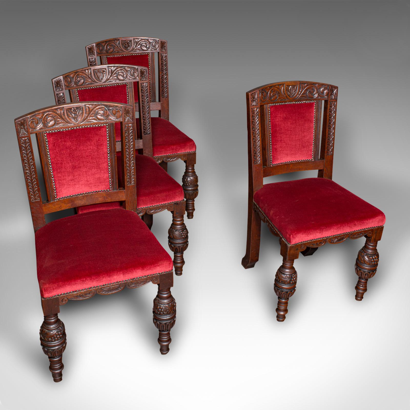 Fine XIX secolo Set di 4 sedie da pranzo antiche, Scozia, Oak, Gothic Revival, Vittoriano, C.1880 in vendita