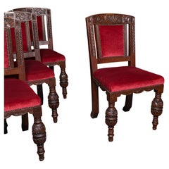 Set of 4 Antique Dining Chairs, Scottish, Oak, Gothic Revival, Victorian, C.1880